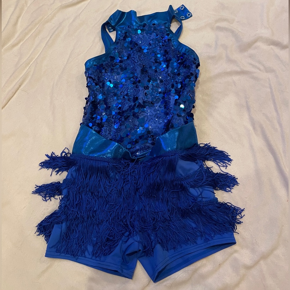 Blue fringe biketard